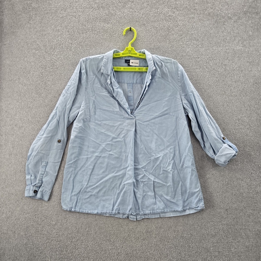 J. Jill Women Button Up Shirt M Blue Denim Collared Front Pullover - Picture 1 of 9
